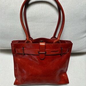 Furla Brown Red Leather Shoulder Tote Bag